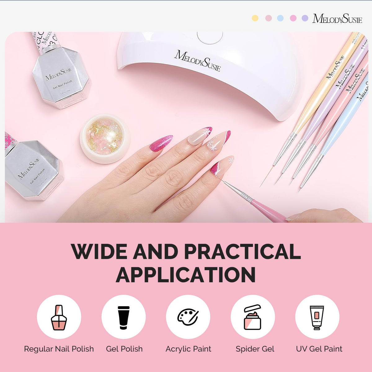 MelodySusie Nail Art Brushes Set, 6pcs Nail Art Design Pen Painting Tools