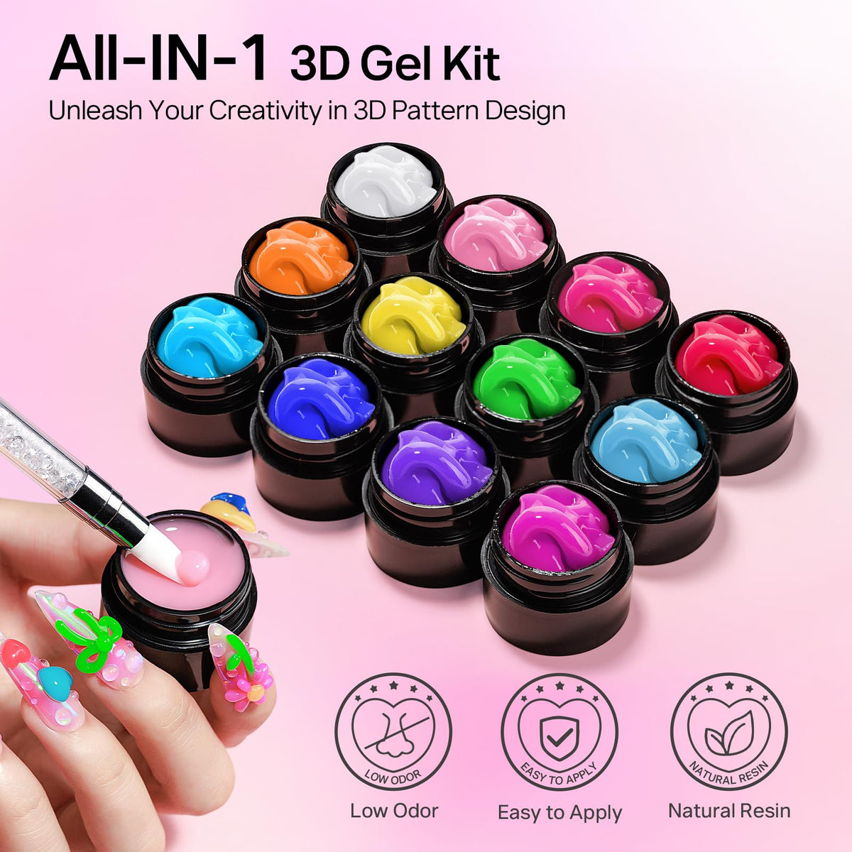 MIZHSE 3D Nail Scupting Gel for Nail Art, 6PCS Neon Colors Non-sticky