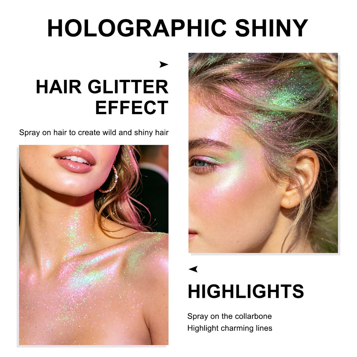 Scarman Hair and Body Glitter Spray, 1PC Glint-Rainbow Hairspray Powder