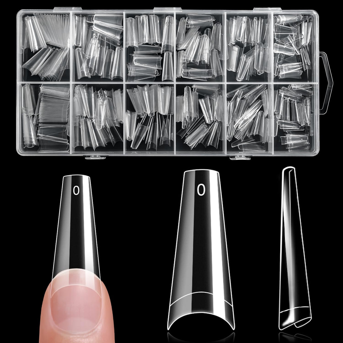 krofaue Extra Long Stiletto Nail Tips - False Clear Nais
