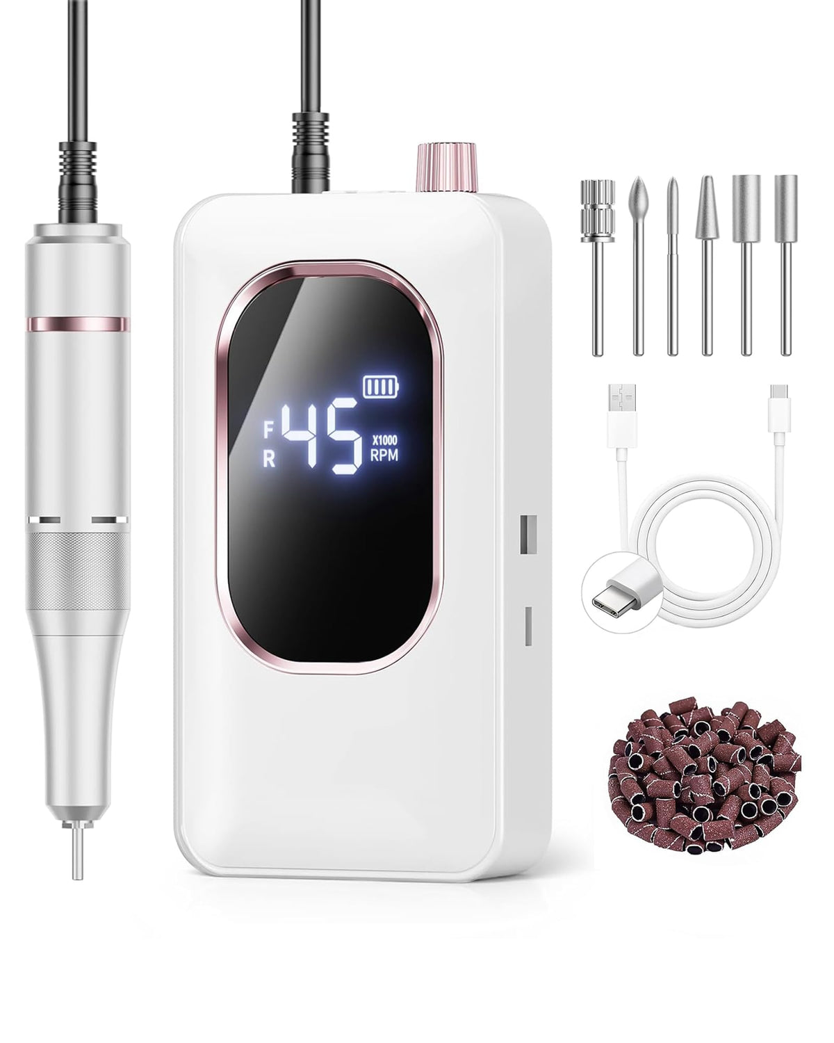 Hoxida Professional Nail Drill 45000RPM,Electric Nail File with LCD Display