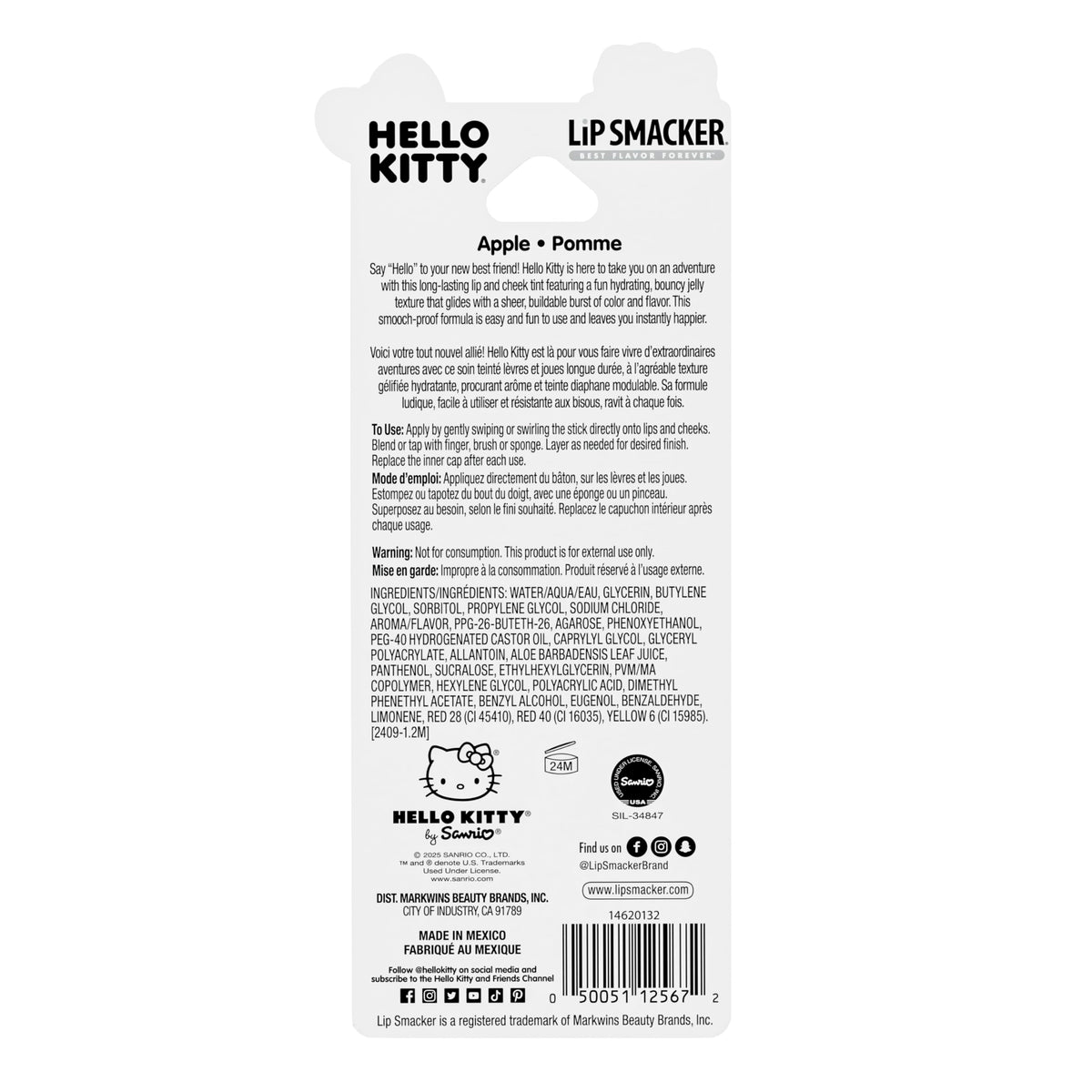 Lip Smacker Hello Kitty So Jelly Lip & Cheek Tint, Moisturizing Sheer & Buildable Color, Fun Bouncy Jelly Texture, Sweet Cherry Flavor - Cherry