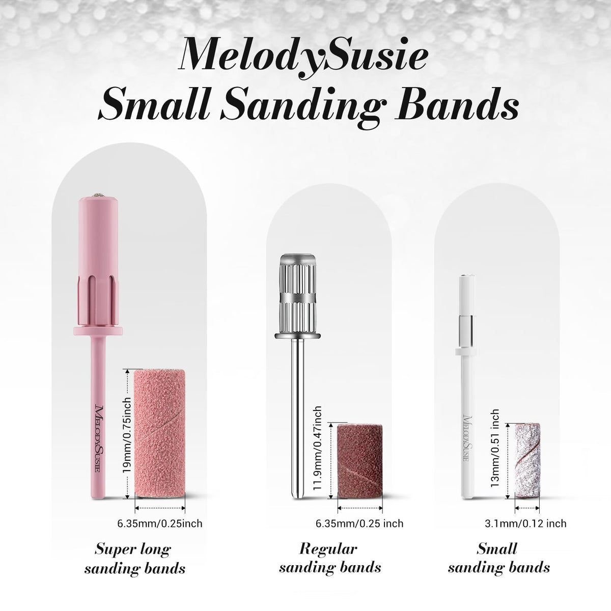 MelodySusie 120 Pcs Nail Drill Bits Small Sanding Bands for 3.1mm Mandrel Bit, 180 Fine Grit Nail File for Acrylic Nails Gel Manicures and Pedicure, Pink (Only Sanding Bands)