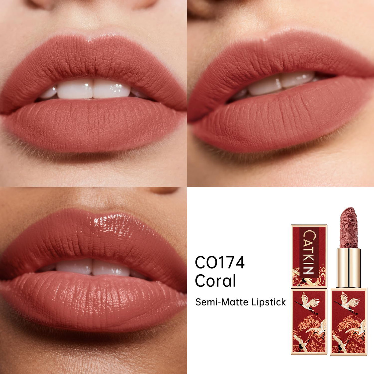 Catkin Semi-Matte Lipstick Hydrating High Impact Color Infused with Vitamin E and Avocado Oil Smooth Soft Texture Long Lasting Matte Finish 129
