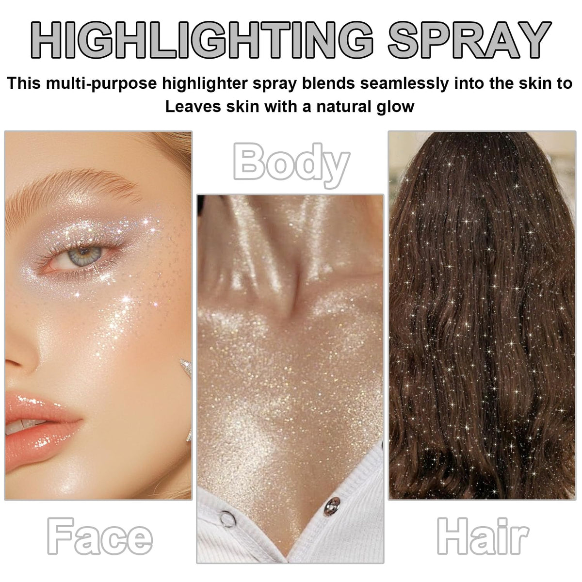 Hair and Body Glitter Spray, Shimmering Powder Sparkle Powder Makeup, Glitter Loose Sparkle Makeup for Body Highlighter,Festival Prom Rave Accessories (Glint-Rainbow)
