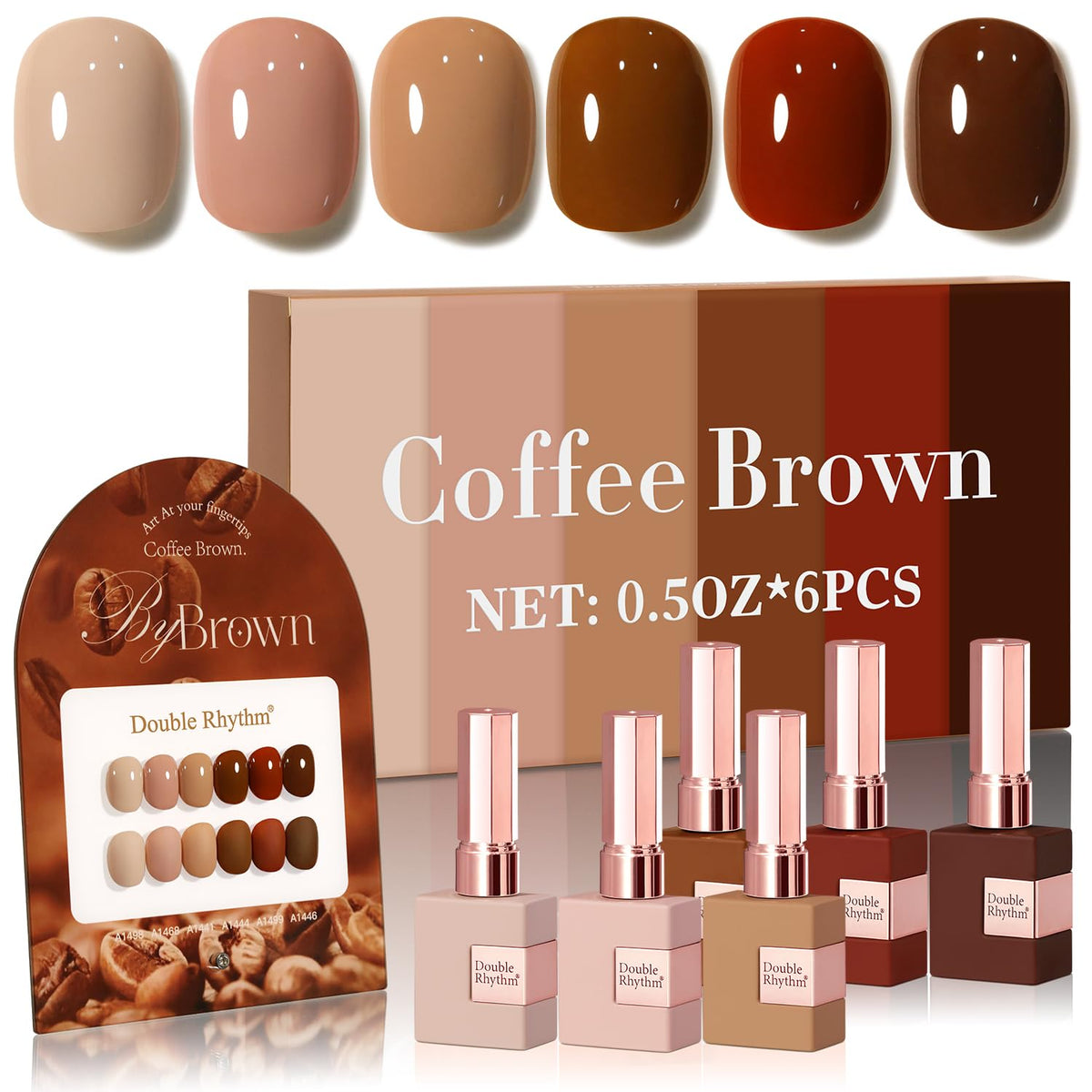 Double Rhythm 6 Pcs 15 ML Gel Polish Set Same Color Same Bottle Soak Off Gel Polish Kit Nail Art Manicure Salon DIY at Home for Women (Dark Light Brown Orange Maroon-T6-6)