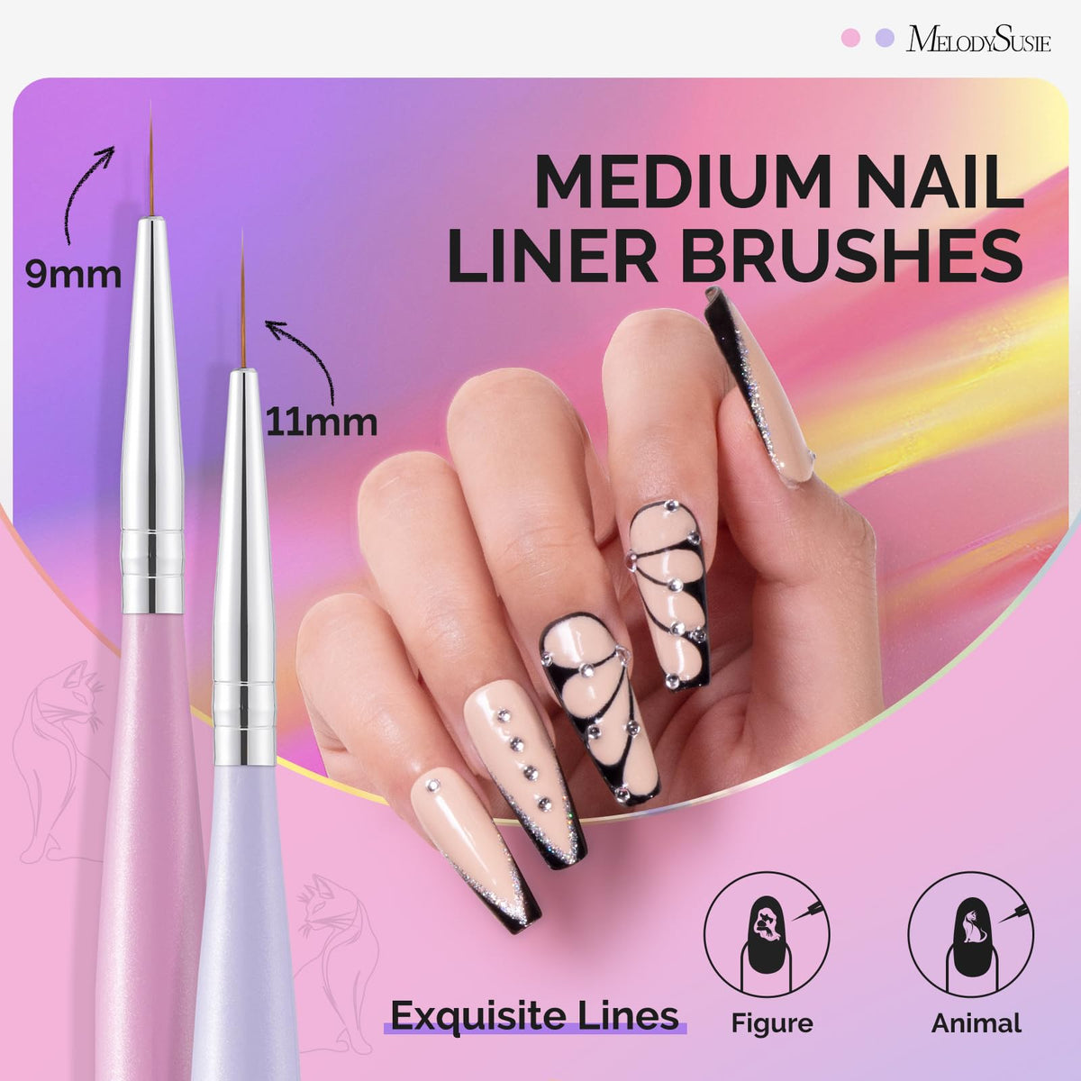 MelodySusie Nail Art Brushes Set, 6pcs Nail Art Design Pen Painting Tools