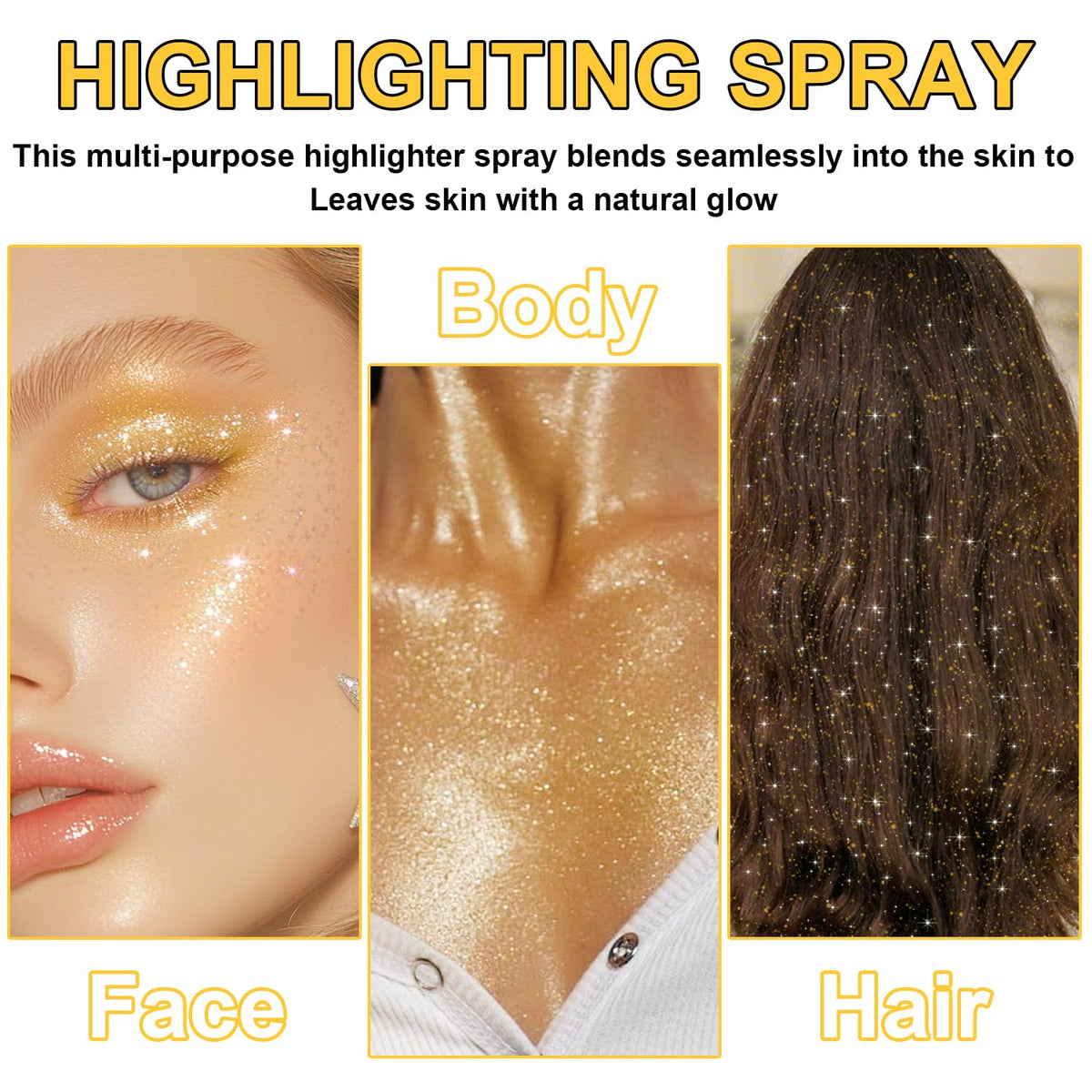 Hair and Body Glitter Spray, Shimmering Powder Sparkle Powder Makeup, Glitter Loose Sparkle Makeup for Body Highlighter,Festival Prom Rave Accessories (Glint-Rainbow)