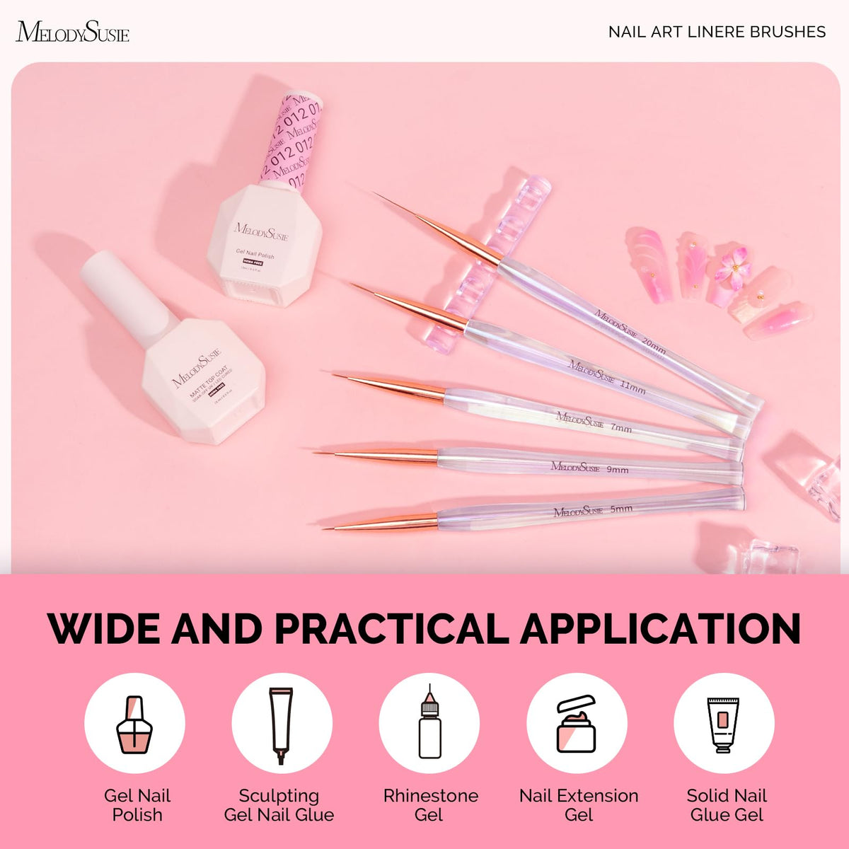 MelodySusie Nail Art Brushes Set, 6pcs Nail Art Design Pen Painting Tools