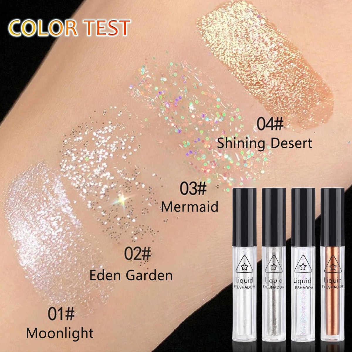 6Pcs Liquid Glitter Eyeshadow Eyeliner, Korean Makeup, Bling Under Eye Shadow, Shimmer Eye Make Up Valentine's Gift Set,Long Lasting,Quick Drying & Pigmented Loose Glitter Glue for Crystals Makeup