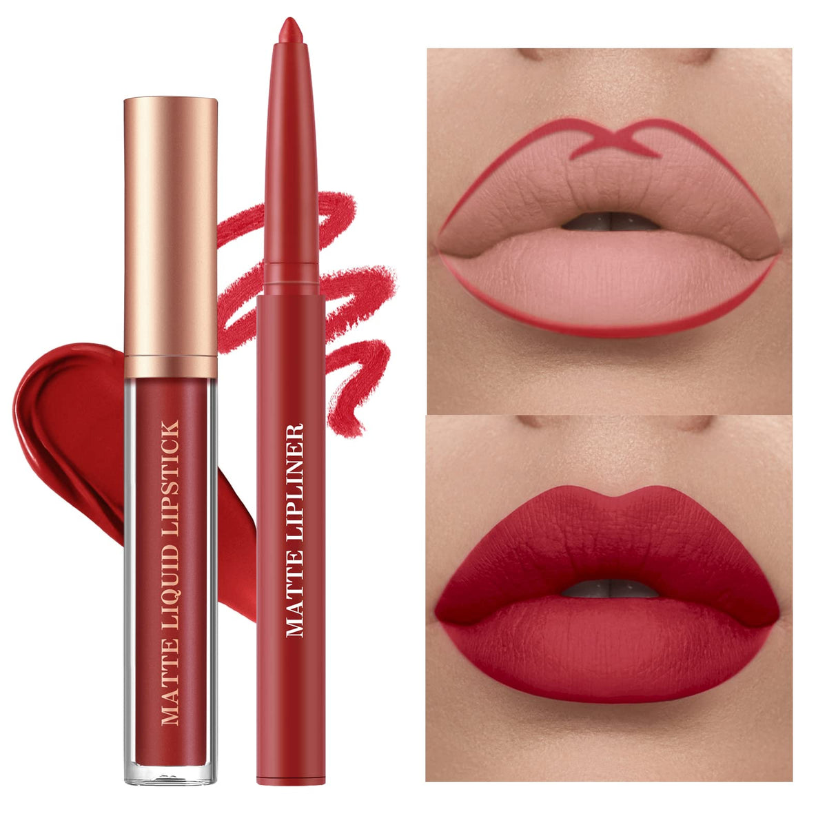 12Pcs Matte Liquid Lipstick and Lip Liner Set, Lip Makeup Combo (Set A)