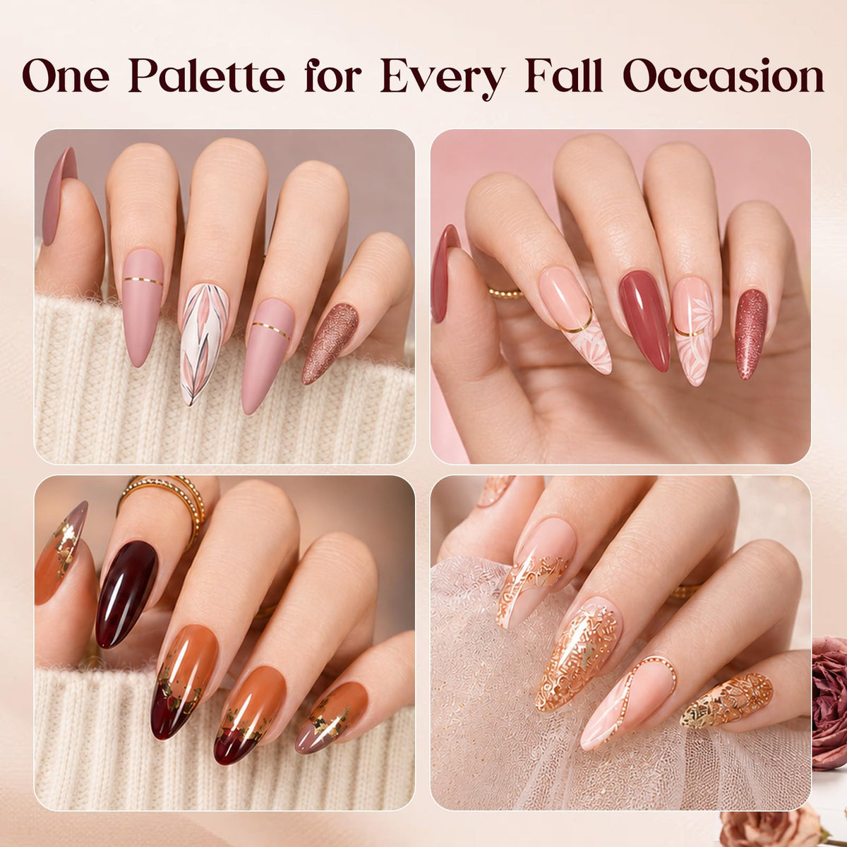 Beetles Fall Gel Nail Polish Set, 23Pcs Brown Burgundy Red Nude Pink