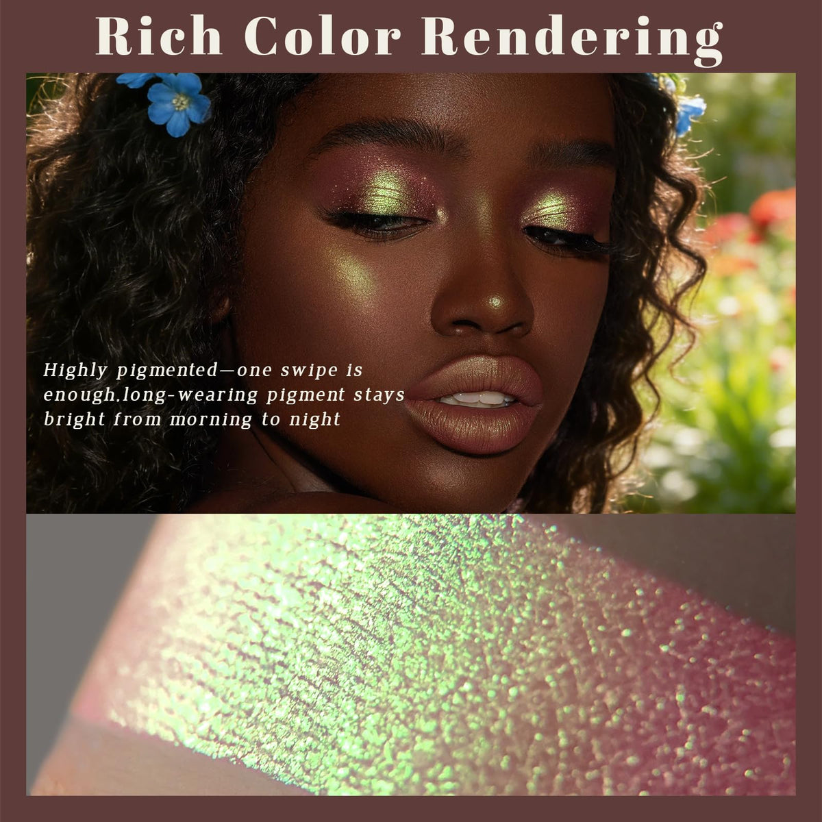 Noerrors Duochrome Plum Mauve Green Blue Glitter Eyeshadow Palette, Holographic Chameleon Rich Color Shimmer Metallic Eye Shadow, Color Shift Sparkle Iridescent Eye Brightener Fairy Makeup for Rave#02
