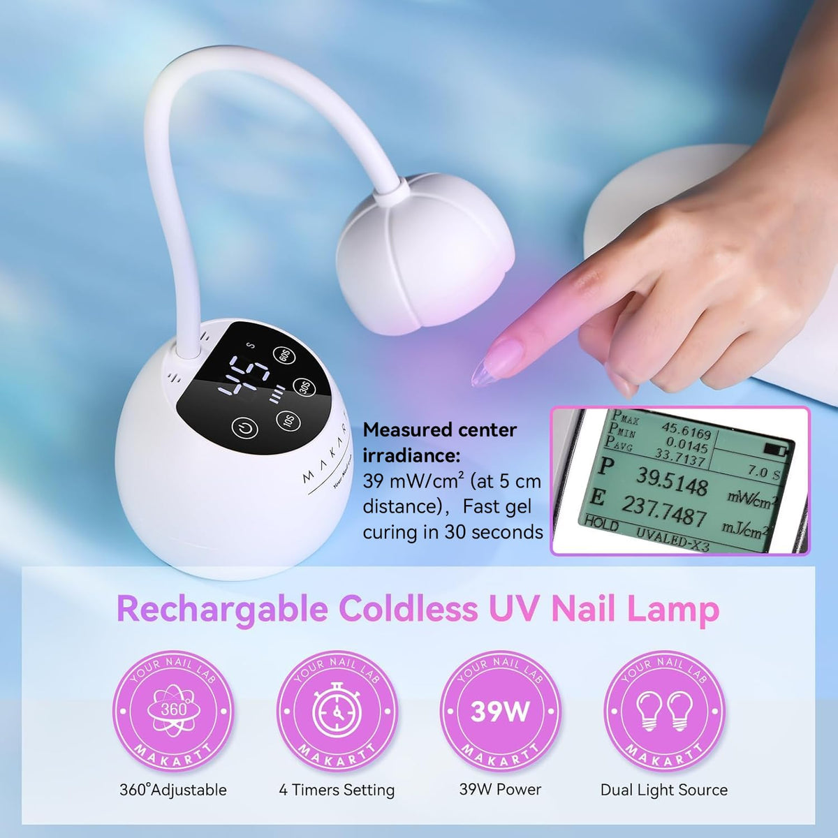 Makartt Flash Cure UV LED Nail Lamp for Gel-X Tips, Adjustable Gooseneck