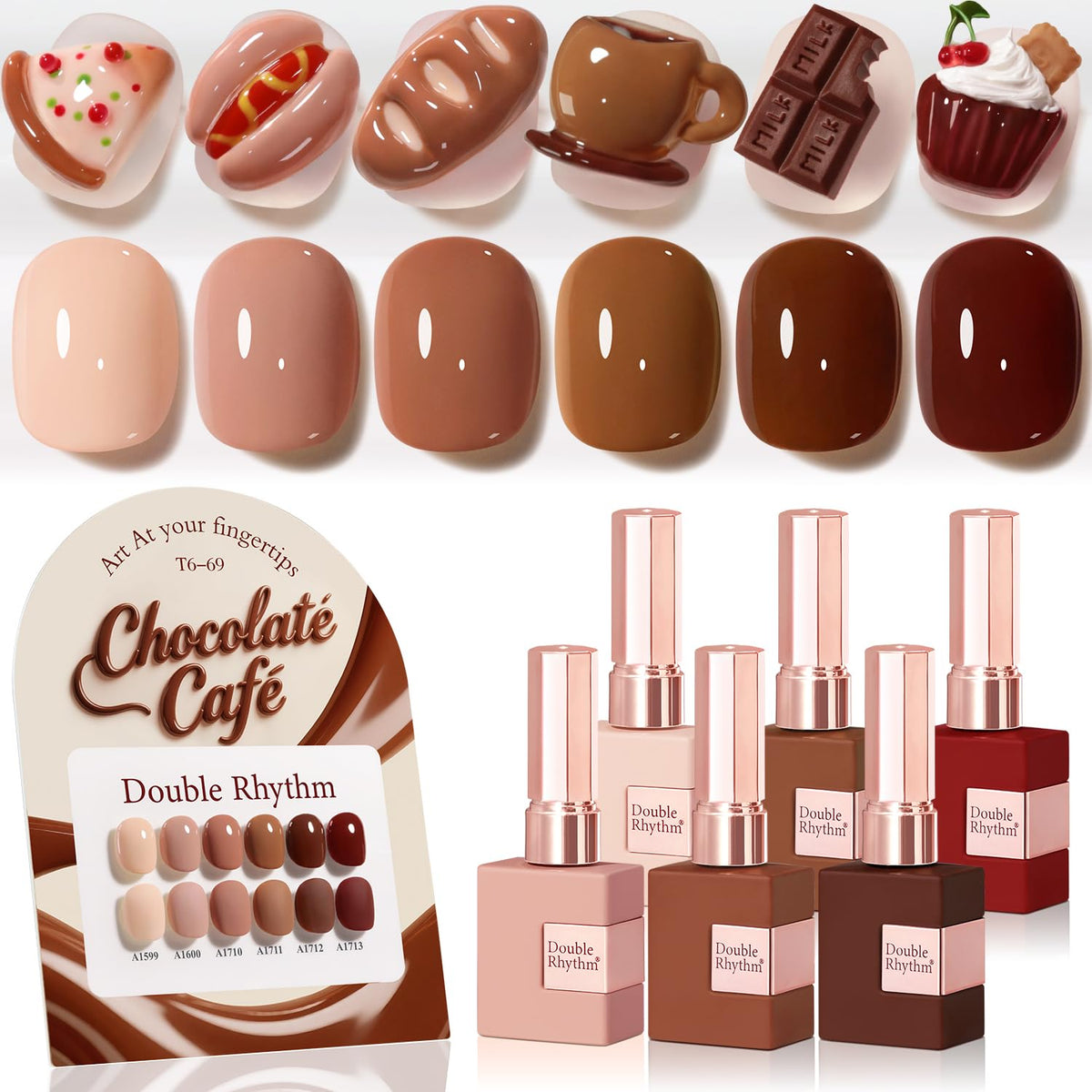Double Rhythm 6 Pcs 15 ML Gel Polish Set Same Color Same Bottle Soak Off Gel Polish Kit Nail Art Manicure Salon DIY at Home for Women (Dark Light Brown Orange Maroon-T6-6)