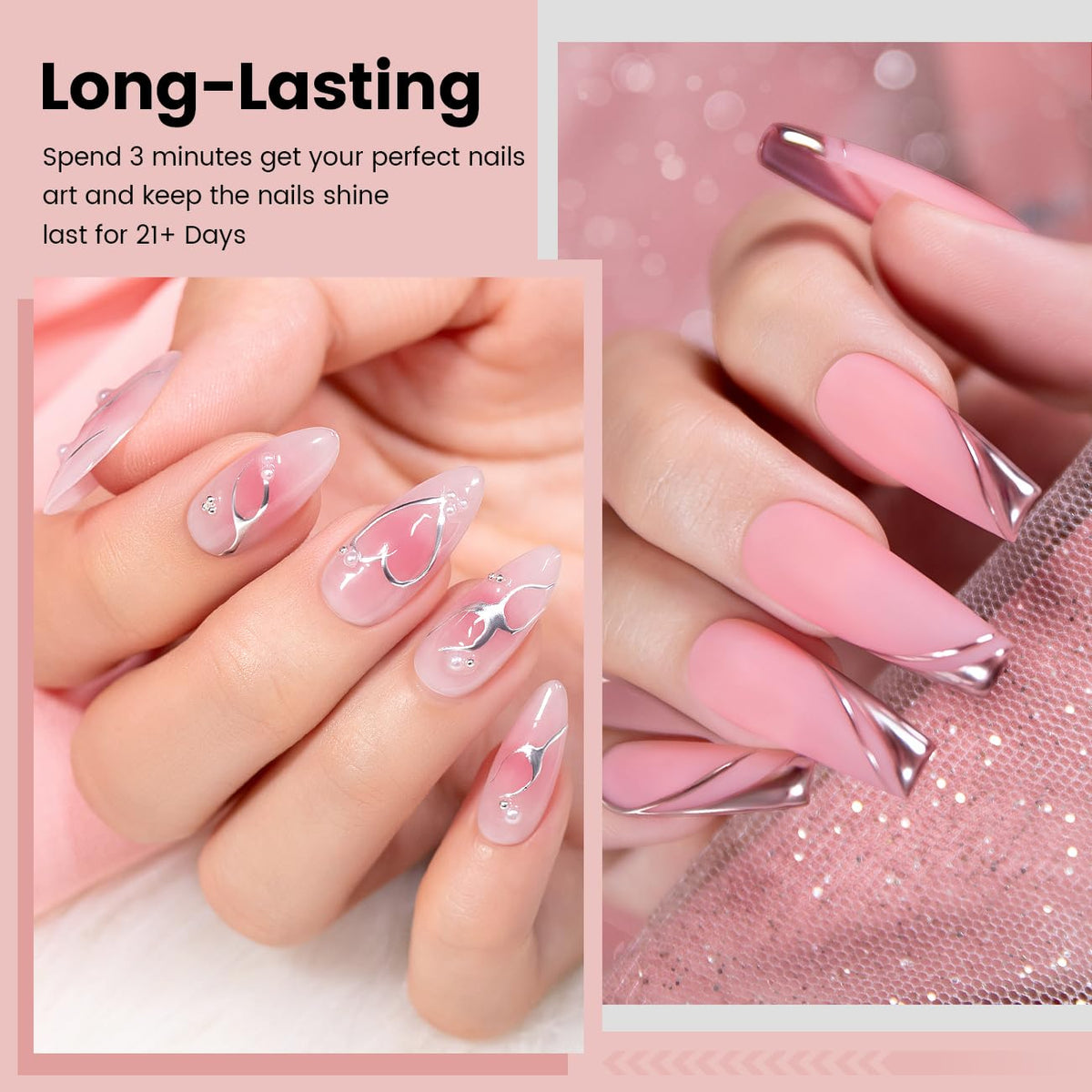 RARJSM Metallic Gel Liner Nail Art Silver Bronze Gold 2pcs Set Mirror Chrome 3D Effect Gel Nail Polish 8ml Build in Thin Brush Metal Painted Drawing Stripper Gelpolish Curing Requires for Home Salon