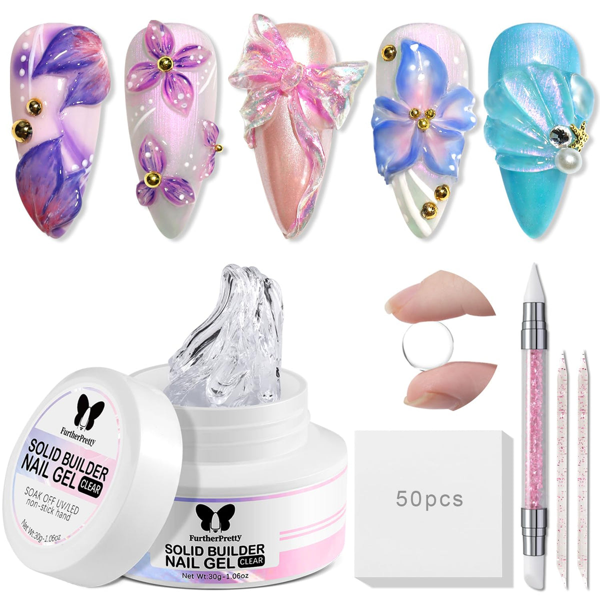 3D Nail Sculpting Gel Kit, Clear & Black Solid Builder Gel