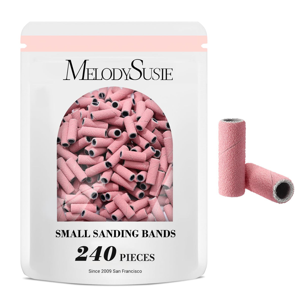 MelodySusie 120 Pcs Nail Drill Bits Small Sanding Bands for 3.1mm Mandrel Bit, 180 Fine Grit Nail File for Acrylic Nails Gel Manicures and Pedicure, Pink (Only Sanding Bands)