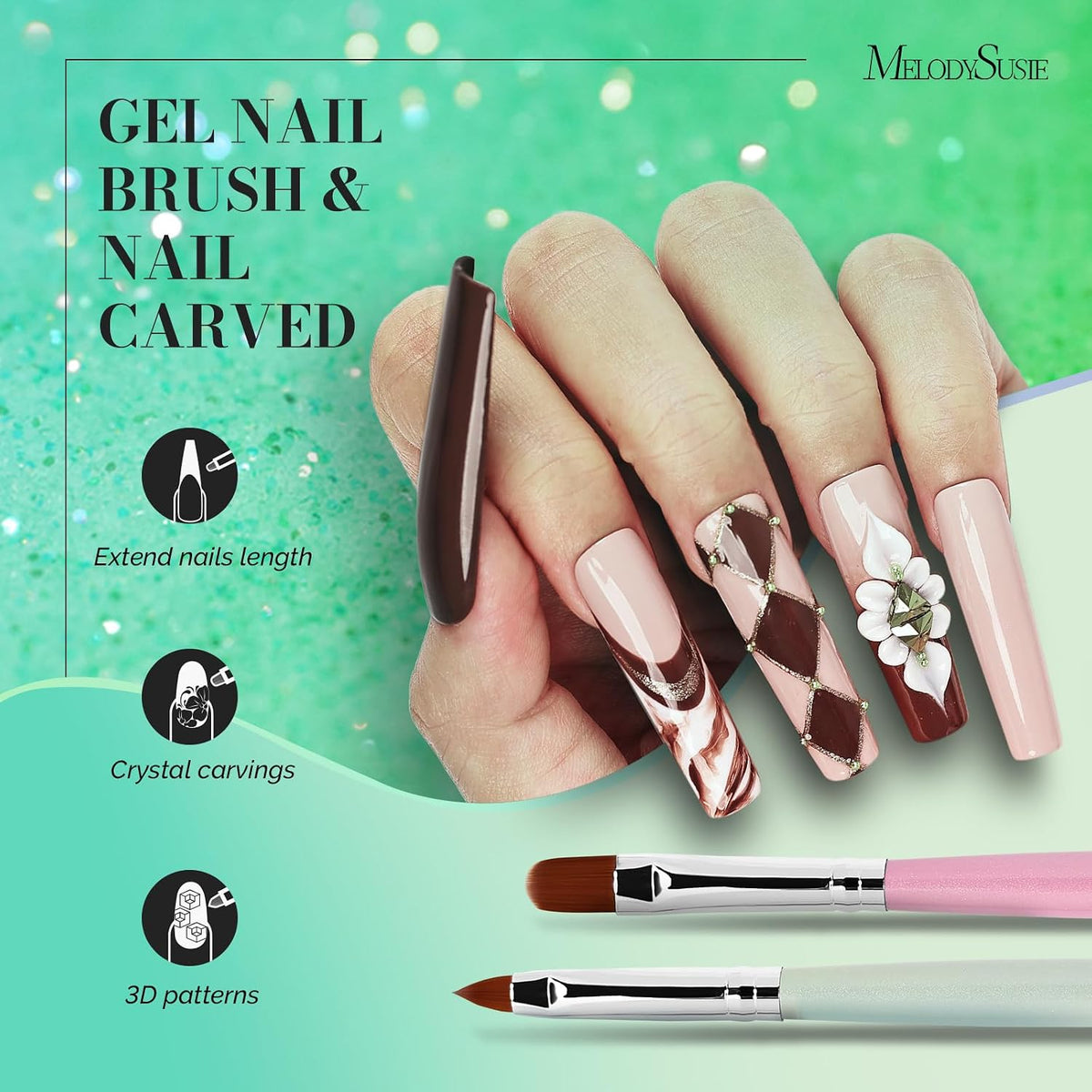 MelodySusie Nail Art Brushes Set, 6pcs Nail Art Design Pen Painting Tools