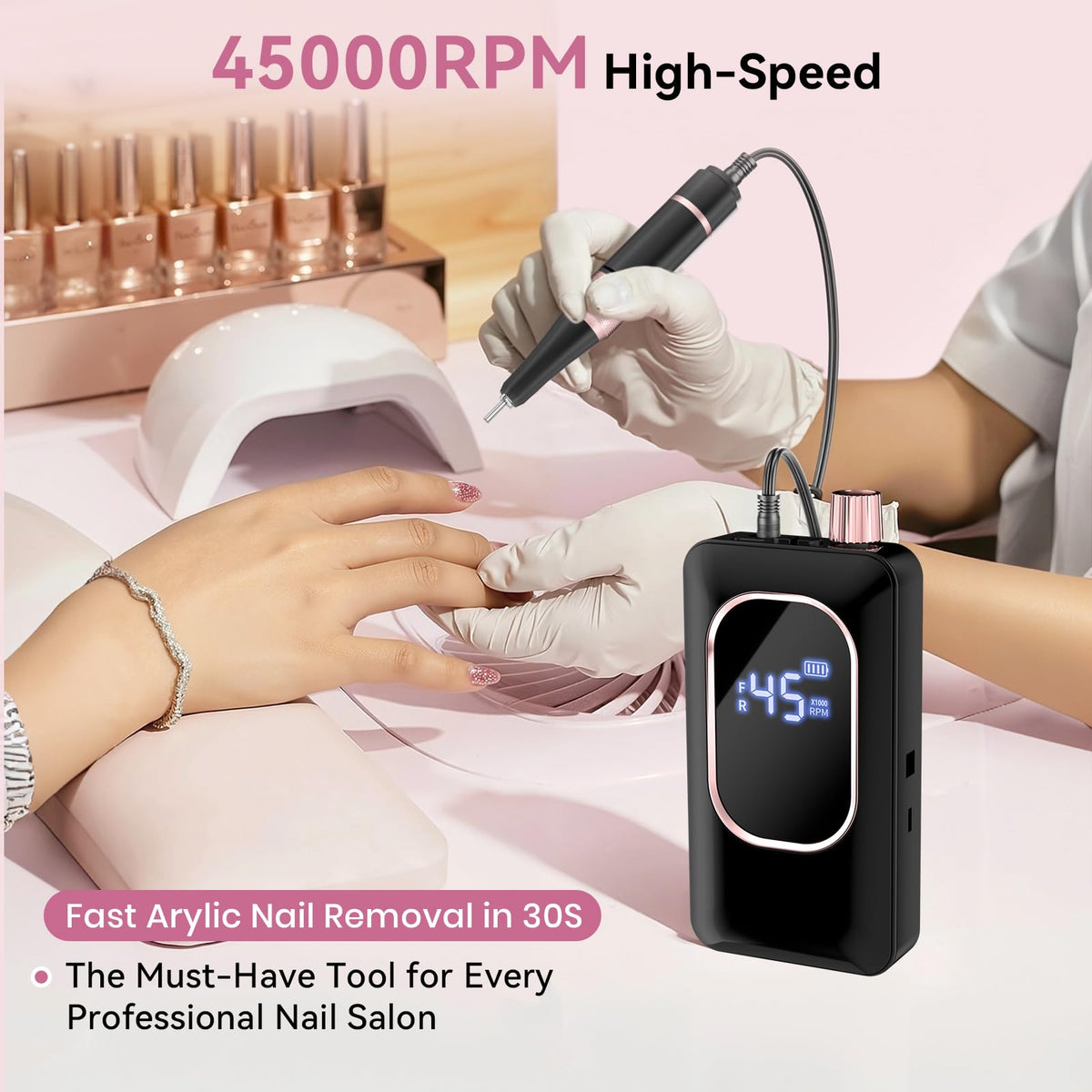 Hoxida Professional Nail Drill 45000RPM,Electric Nail File with LCD Display