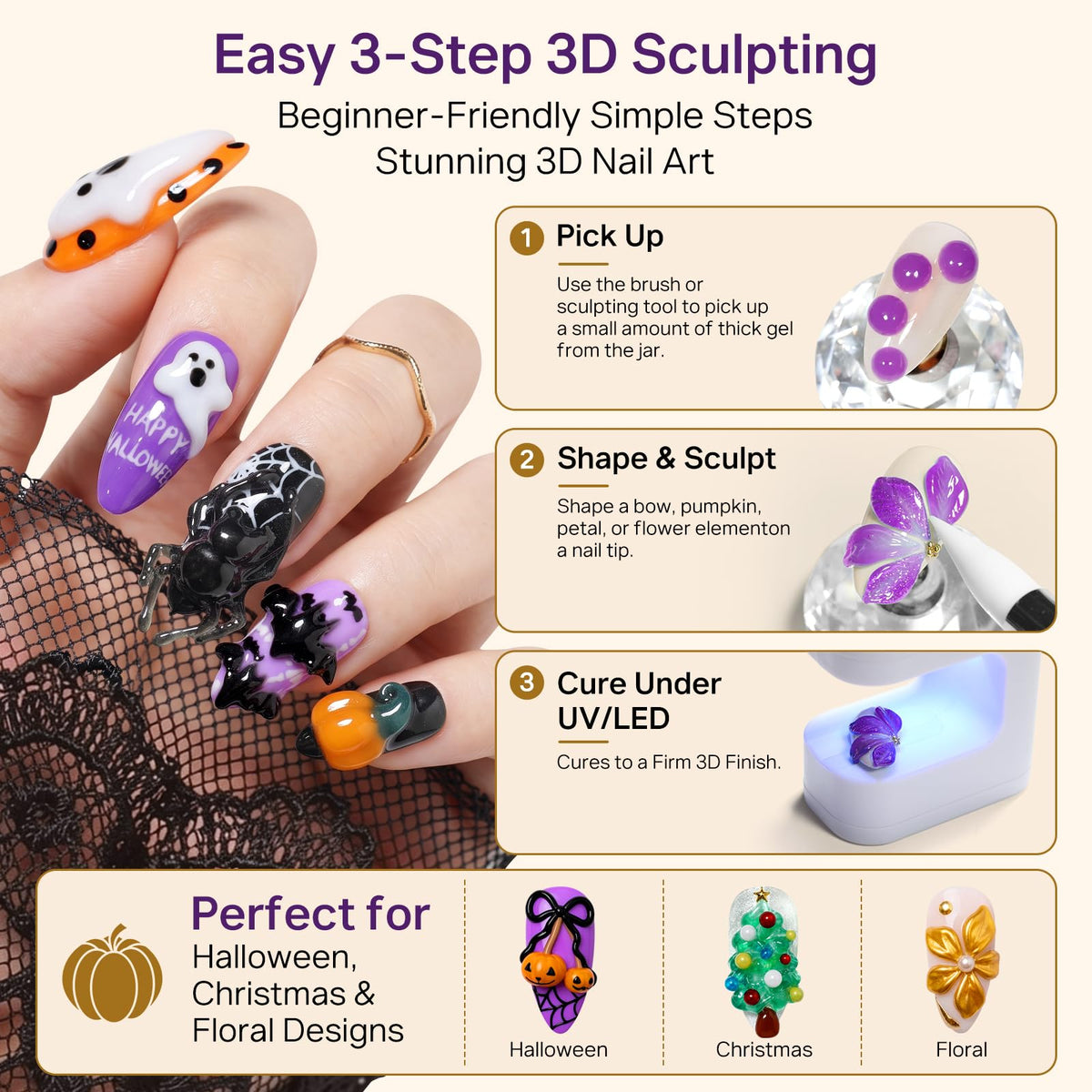 MIZHSE 3D Nail Scupting Gel for Nail Art, 6PCS Neon Colors Non-sticky