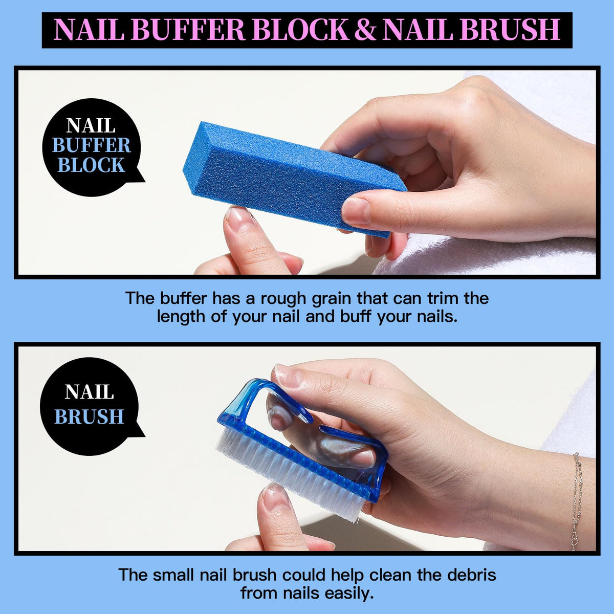 FANDAMEI Nail Care Kit, Nail Files 100/180, Nail Buffer Block, Cuticle Nippers, Cuticle Trimmer, Cuticle Pusher, Nail Tools, Nail Kit, Pedicure & Manicure Tools, Nail Prep Kit, Manicure Kit for Women