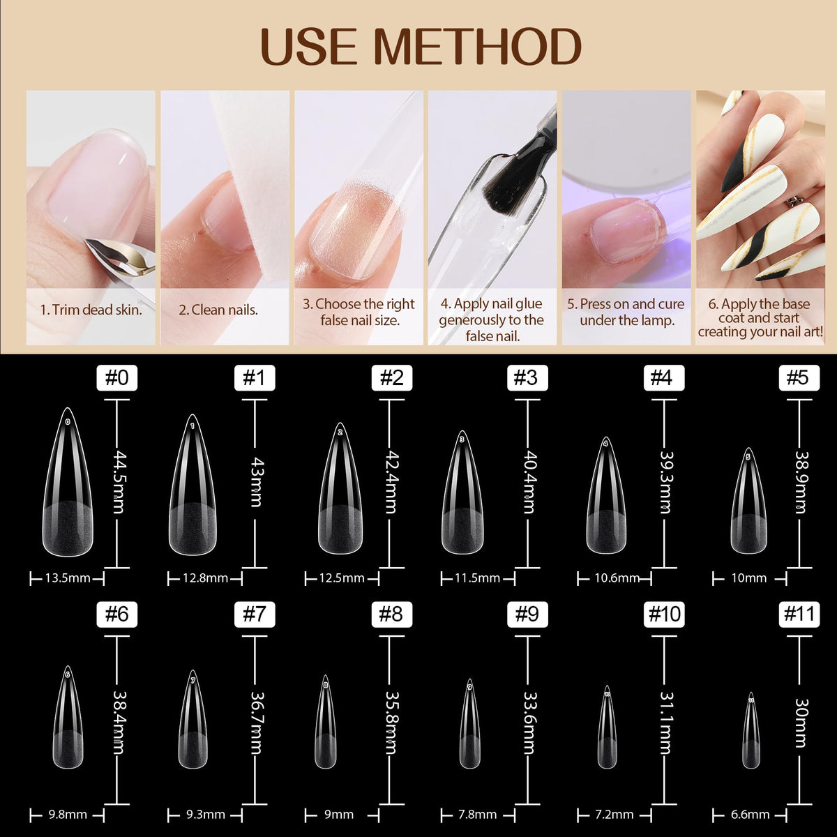 UNA GELLA Square Nail Tips XXL Long Half Cover Gel Tips 120PCS