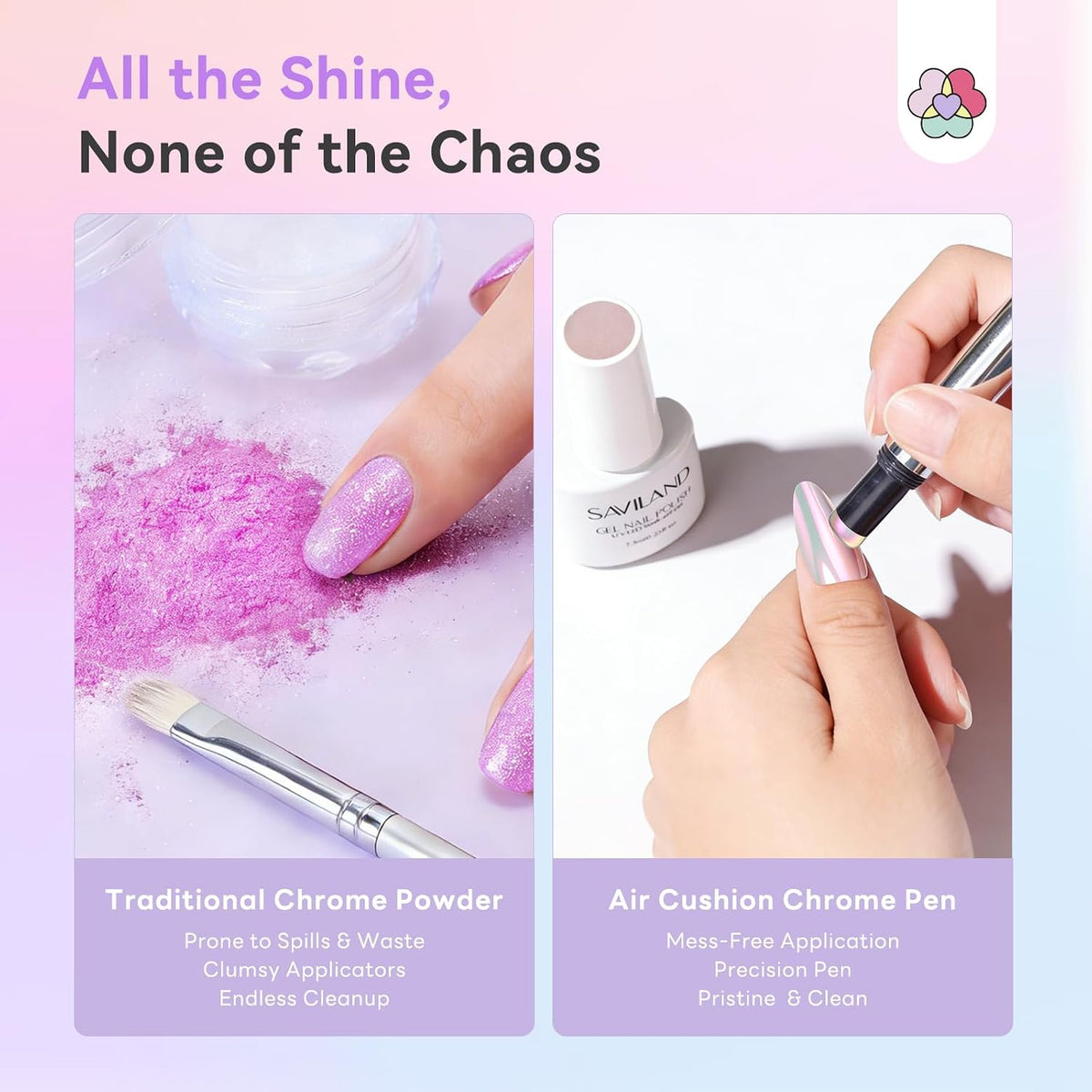 SAVILAND Air Cushion Chrome Nail Powder Pen for Beginners, Mermaid