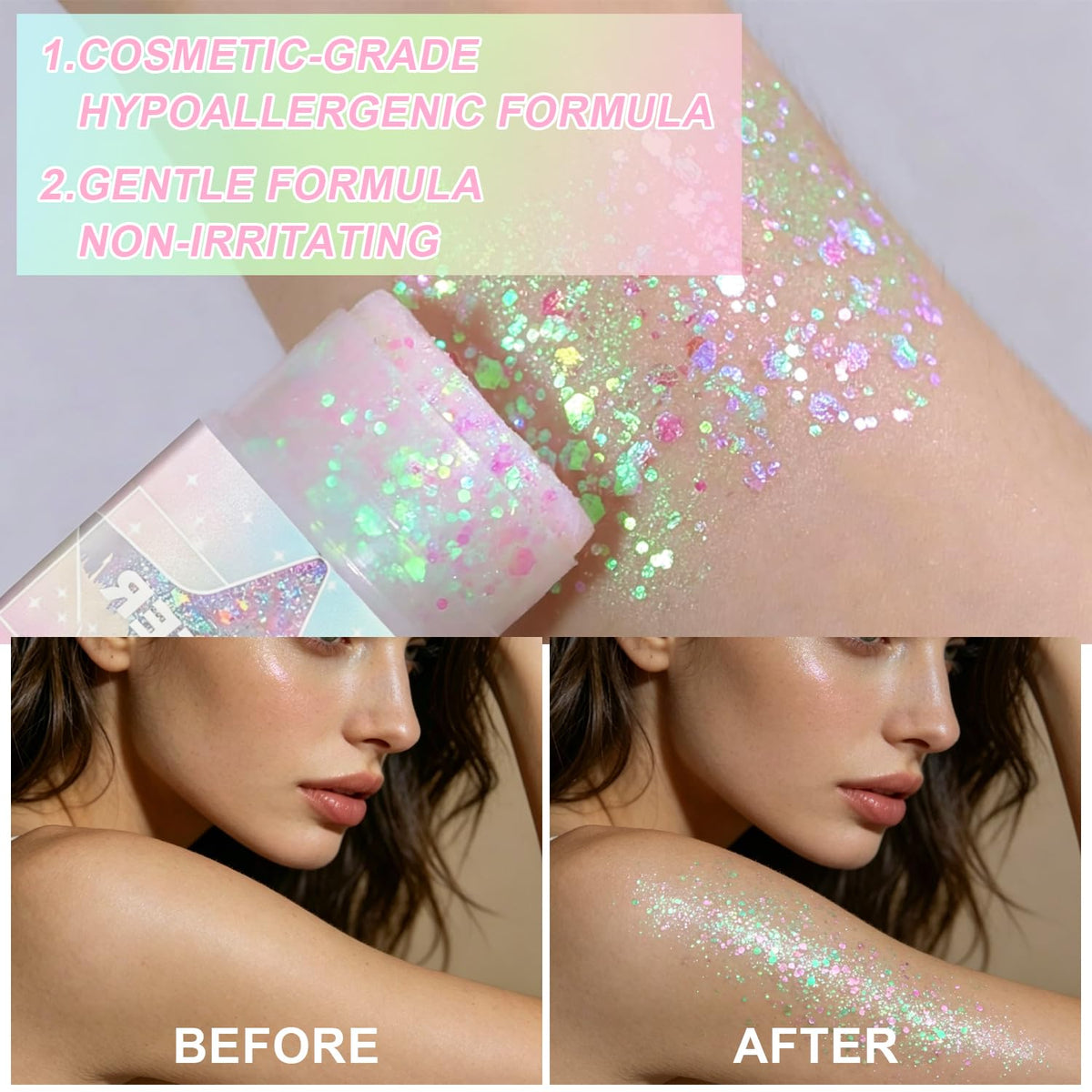 Scarman Hair and Body Glitter Spray, 1PC Glint-Rainbow Hairspray Powder