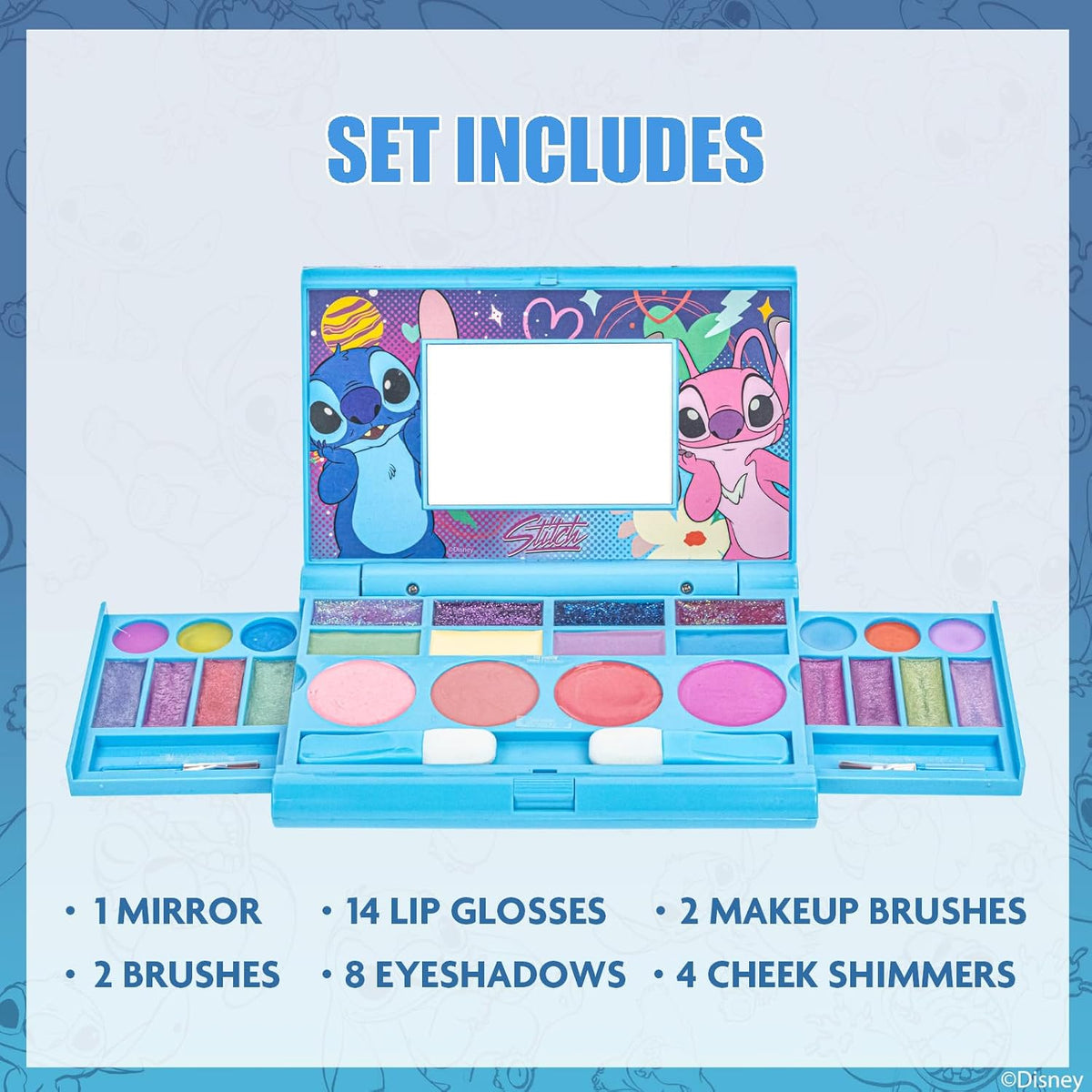 Stitch Fold-Out Makeup Palette with Mirror, Lip Gloss, Eyeshadow & Blush