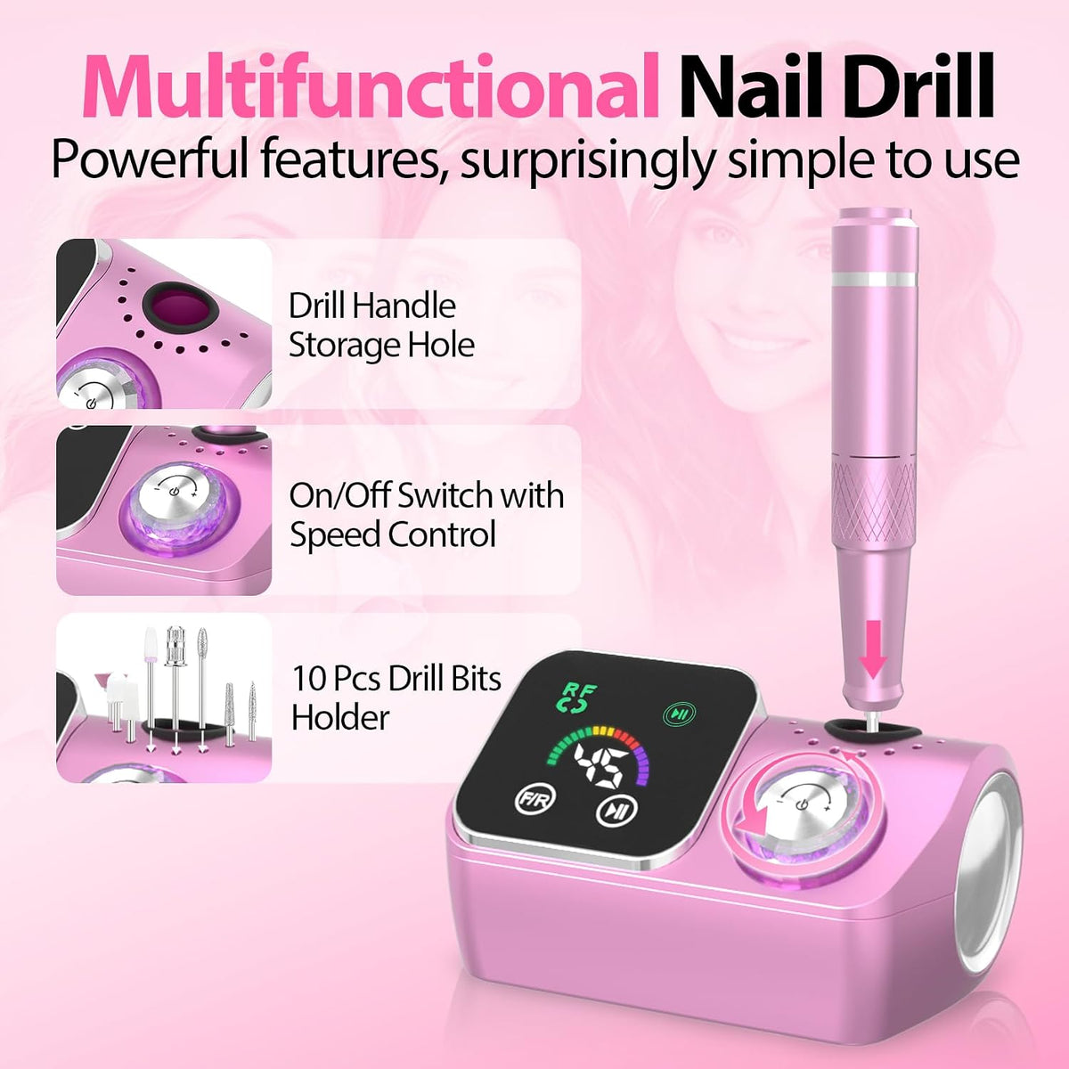 45000RPM Professional Corded Nail Drill E-File Kit for Salon Home