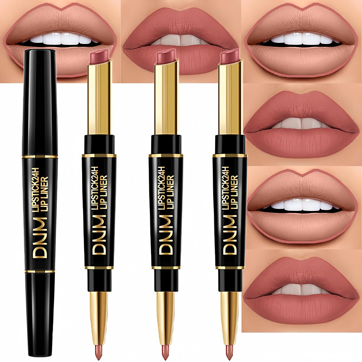 evpct 3Pcs Chestnut Nude Brown Matte Lip Liner and Lipstick Combo Set Kit for Women Antique Rose Magic Lipstick 24 Hours Original Lip Liner Makeup Stain Long Lasting Waterproof Smudge Proof labial