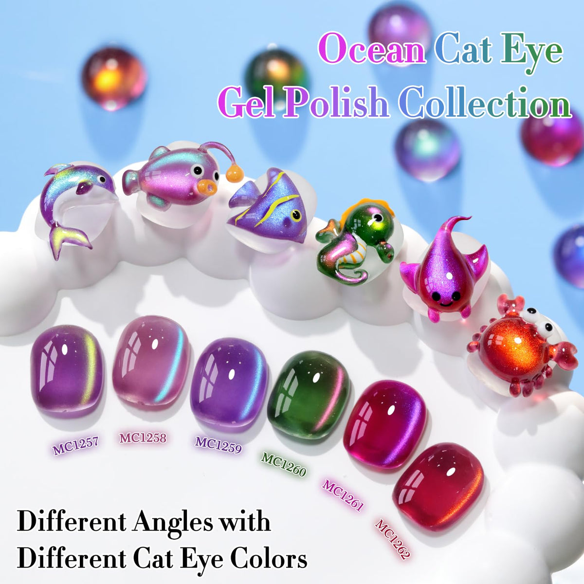 Double Rhythm Cat Eye Gel Nail Polish Set of 6 Same Color Same Bottle 0.5 Oz Shimmer Glitter with Magnet Holographic Magnetic UV Nail Polish Kit (Blush Fuchsia Magenta Purple Violet Lavender -T6-107)