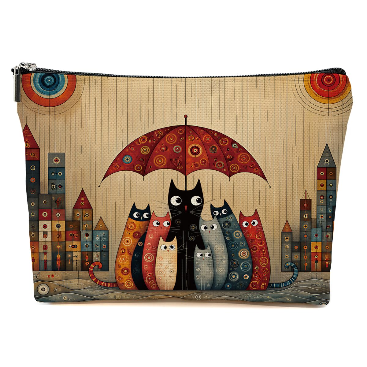 JIUWEIHU Goth Cat Makeup Bag, Funny Cat Cosmetic Bags Travel Organizer Bag