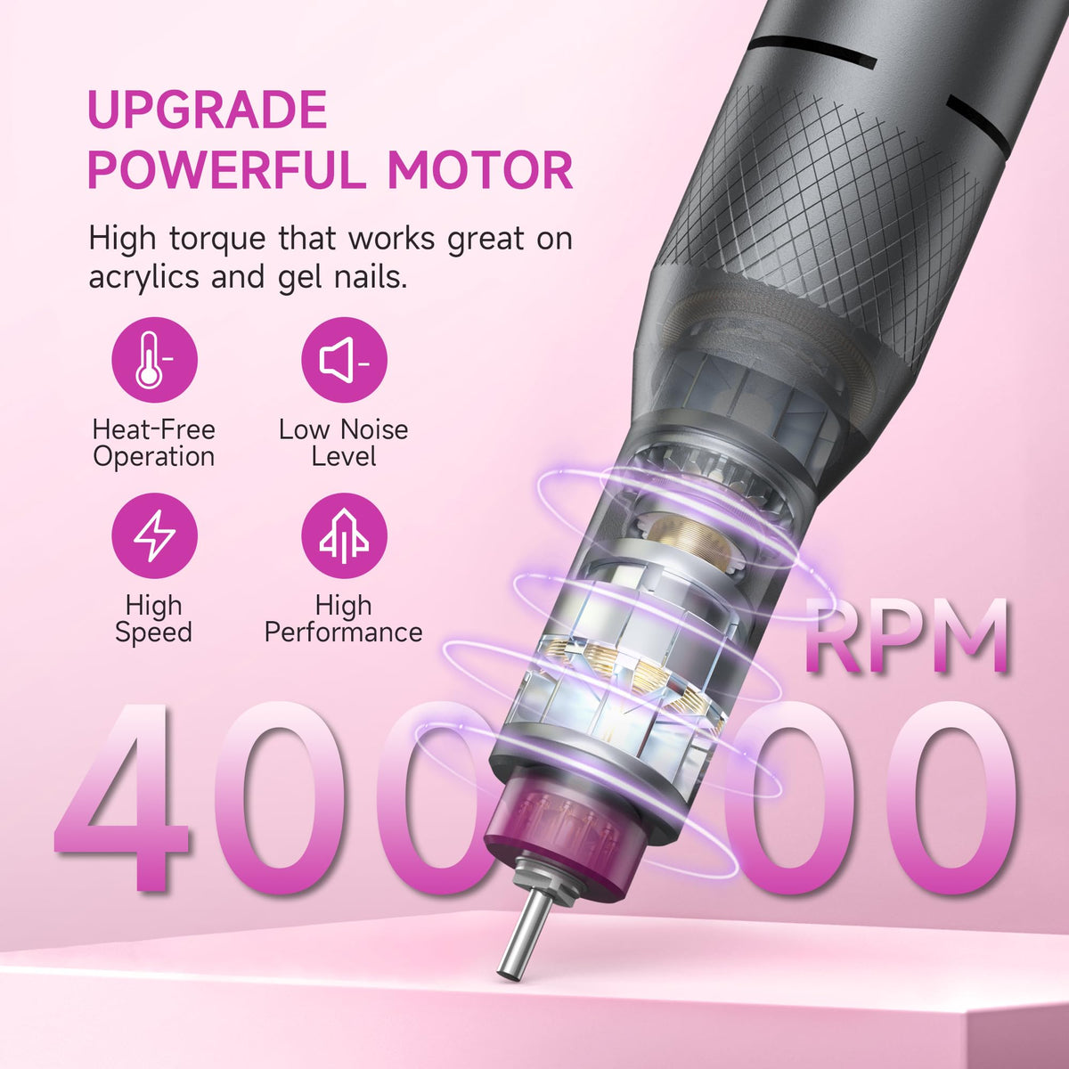 Electric Nail Drill Professional, Portable Nail File for Acrylic Gel Nails, Cordless Rechargeable Ultra Power Nail Drill Kit 40000RPM, Salon-Grade Efile Nail Machine (Dark Grey)