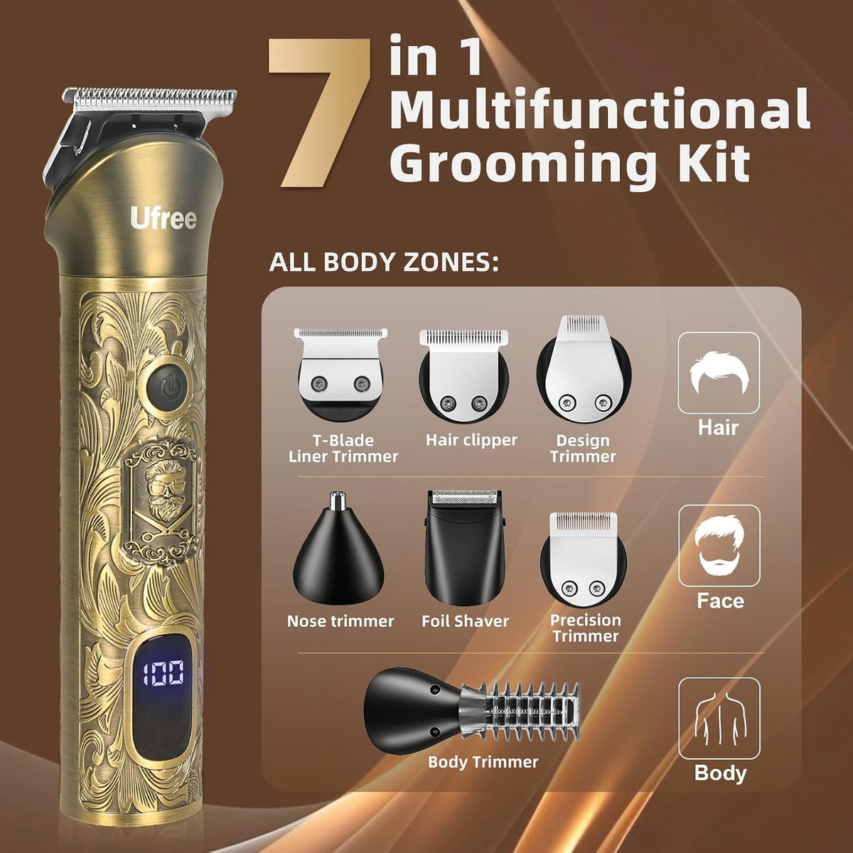 Ufree Professional Beard Trimmer for Men, Electric Shaver Razor, Men Gift
