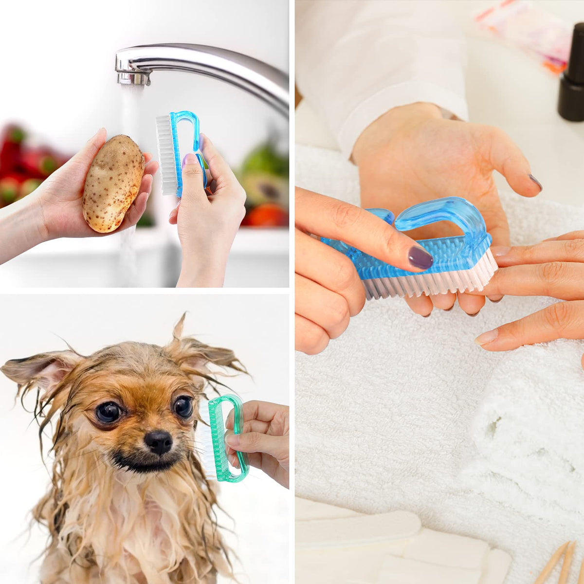 Larbois Handle Grip Nail Brush, Nail Brushes Hand Fingernail Brush Cleaner Scrubbing Kit Pedicure for Toes and Nails Men Women (4 Pack)