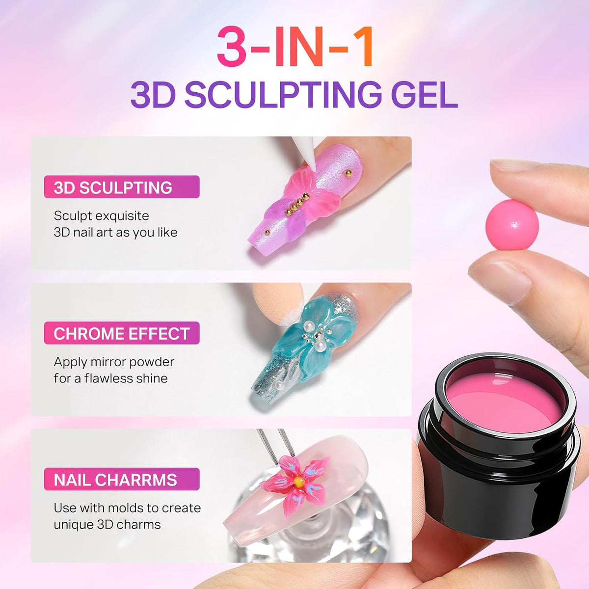 MIZHSE 3D Nail Scupting Gel for Nail Art, 6PCS Neon Colors Non-sticky