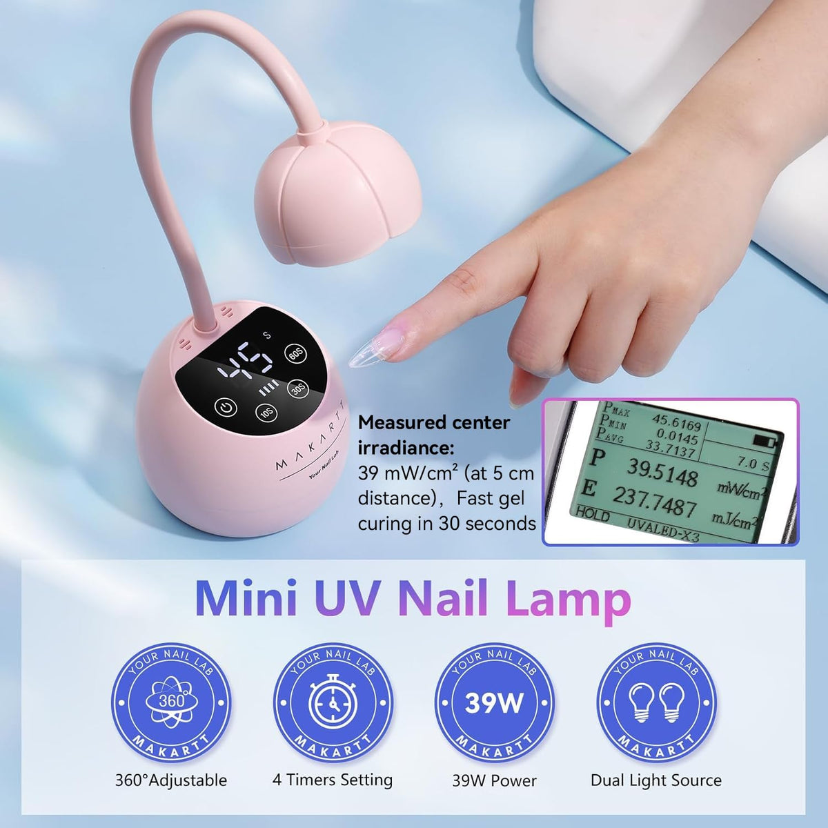 Makartt Flash Cure UV LED Nail Lamp for Gel-X Tips, Adjustable Gooseneck