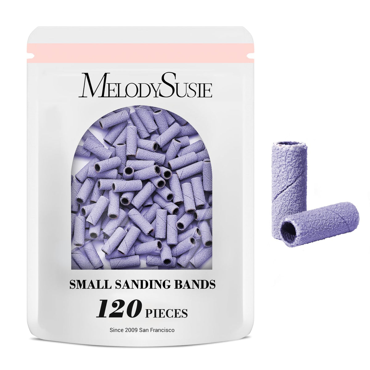 MelodySusie 120 Pcs Nail Drill Bits Small Sanding Bands for 3.1mm Mandrel Bit, 180 Fine Grit Nail File for Acrylic Nails Gel Manicures and Pedicure, Pink (Only Sanding Bands)