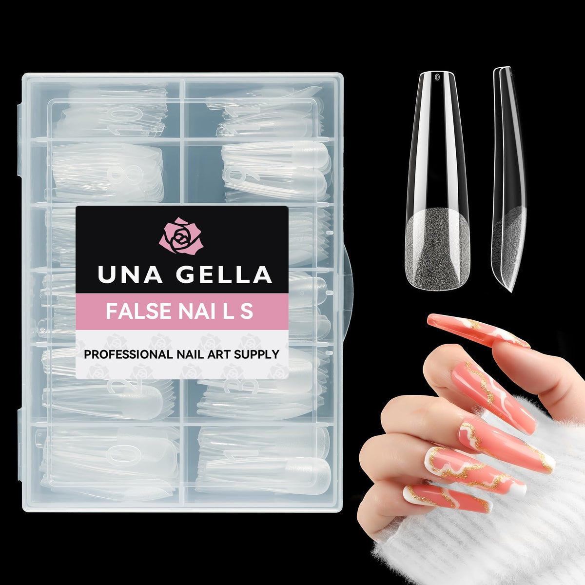 UNA GELLA Square Nail Tips XXL Long Half Cover Gel Tips 120PCS