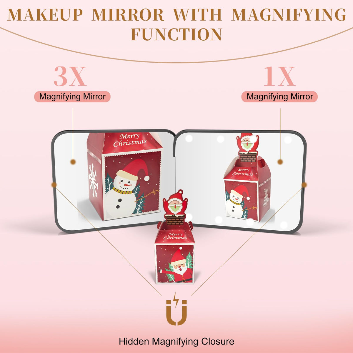 Compact Mirror with Light, 1X/3X Magnification LED Pocket Mirror for Women