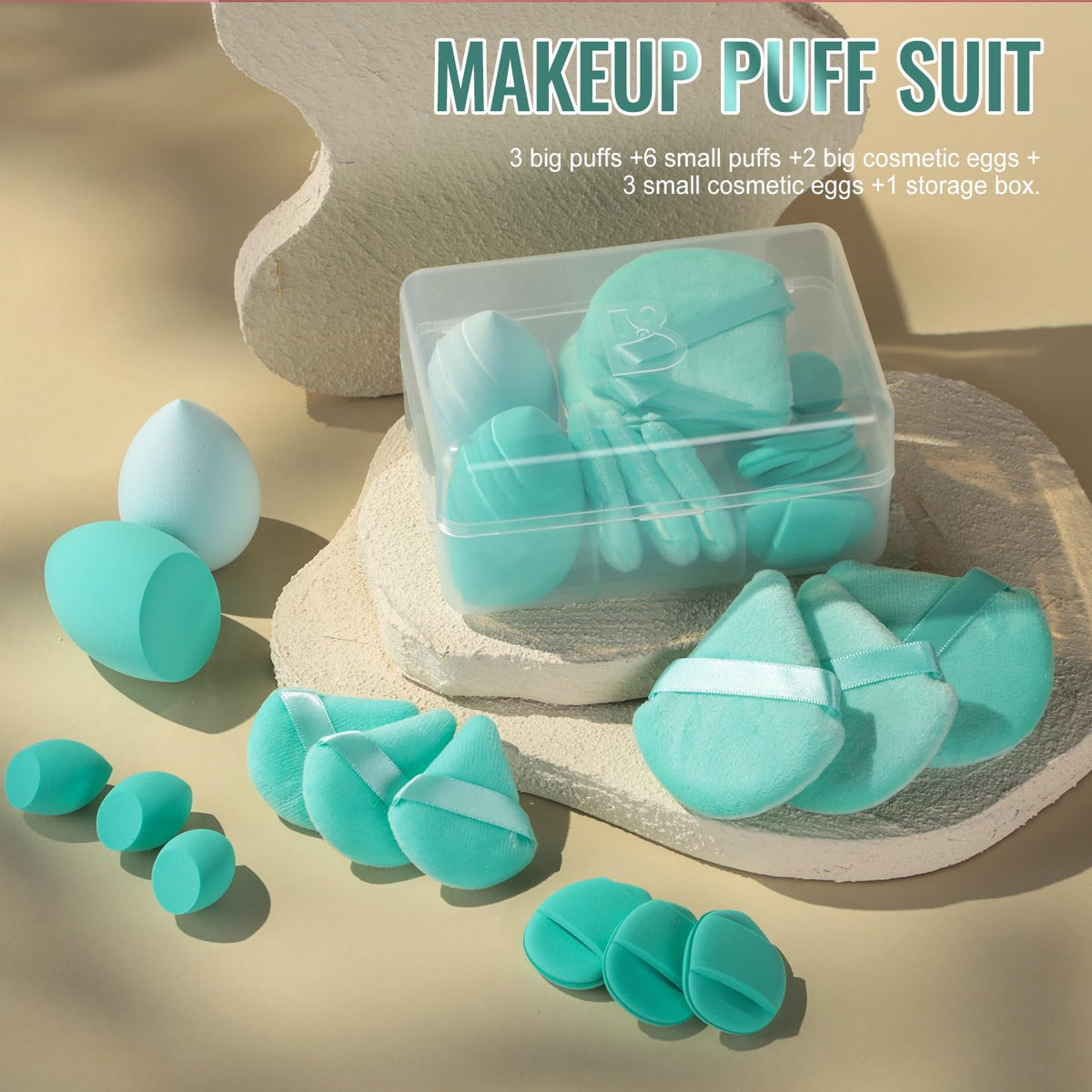 Makeup Sponge Set BS-MALL Triangle Puff 14PCS Non-Latex Beauty Blender Sponges with Travel Case, Soft Makeup Puff for Foundation, Concealer, Cream & Powder, Face & Eye Blending for Sensitive Skin