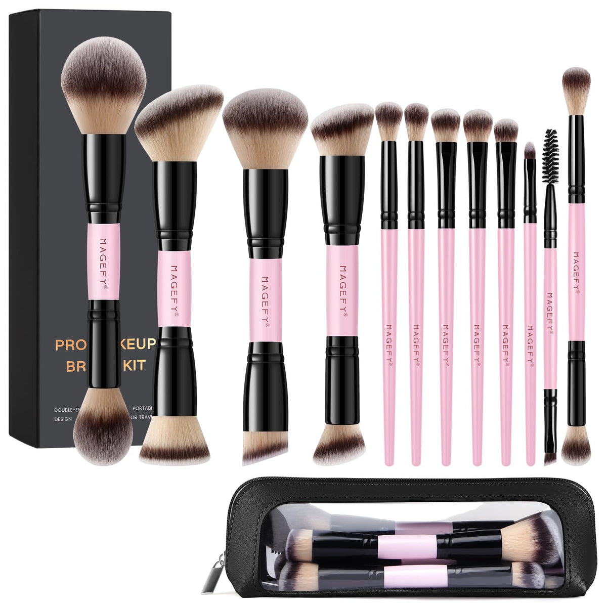 MAGEFY Makeup Brushes 12Pcs with Bag, Double-End Multi-functional for Foundation Powder Blush Eyeliner Eyeshadows brushes with Gift Box,Blackgold