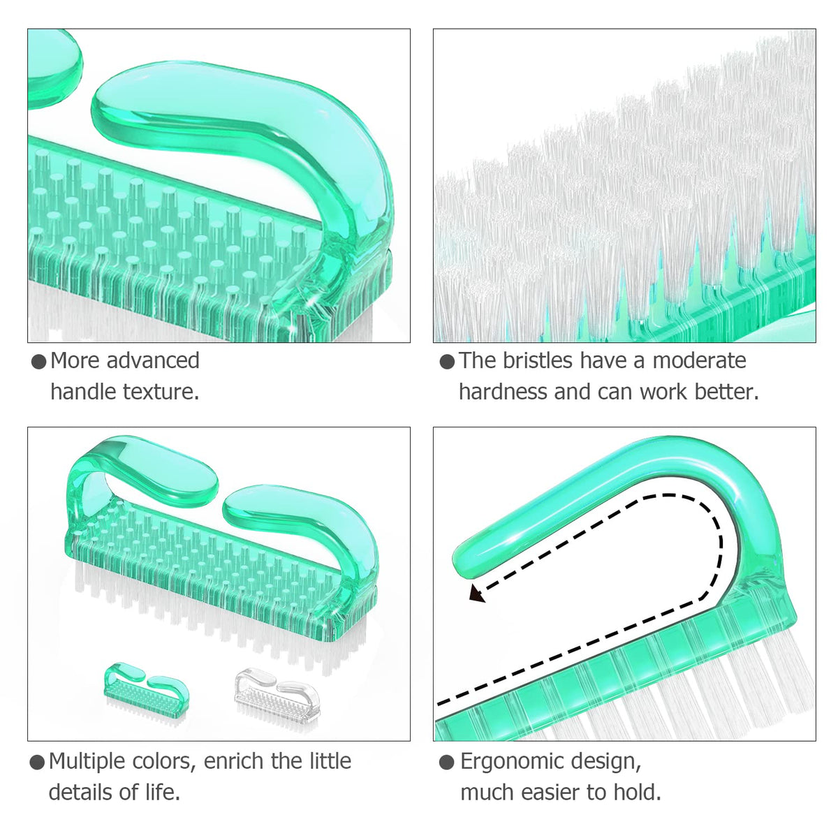 Larbois Handle Grip Nail Brush, Nail Brushes Hand Fingernail Brush Cleaner Scrubbing Kit Pedicure for Toes and Nails Men Women (4 Pack)