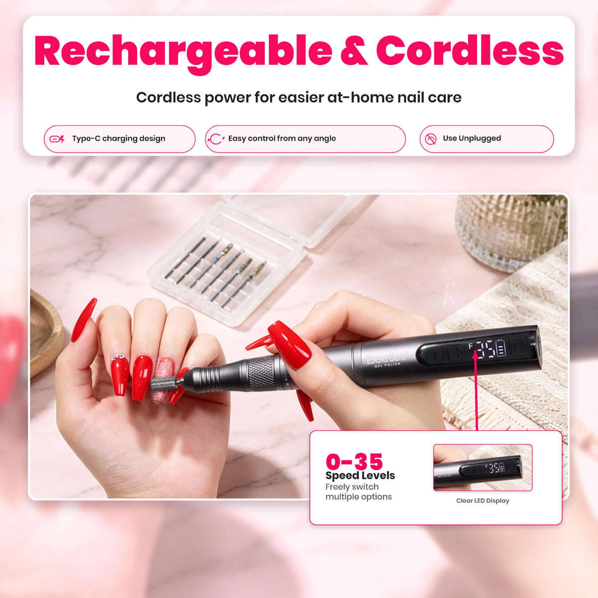 Beetles Electric Nail Drill Kit, 7 Drill Bit 0-12000 RPM Electric Nail File