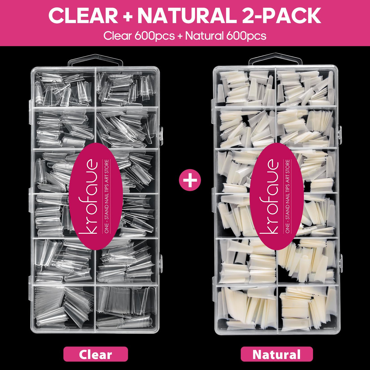 krofaue Extra Long Stiletto Nail Tips - False Clear Nais