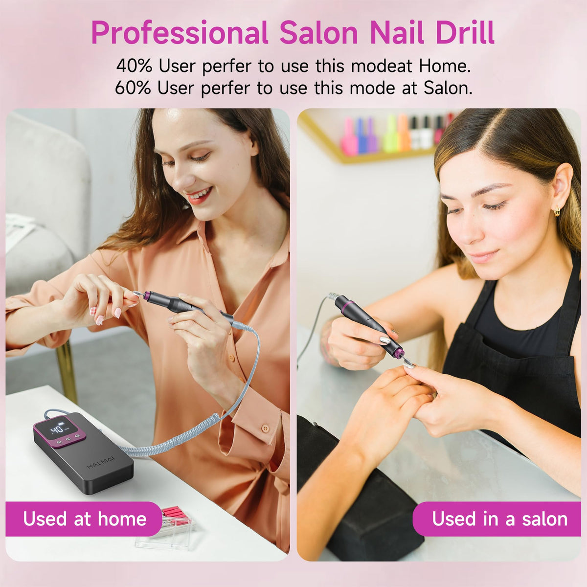 Electric Nail Drill Professional, Portable Nail File for Acrylic Gel Nails, Cordless Rechargeable Ultra Power Nail Drill Kit 40000RPM, Salon-Grade Efile Nail Machine (Dark Grey)