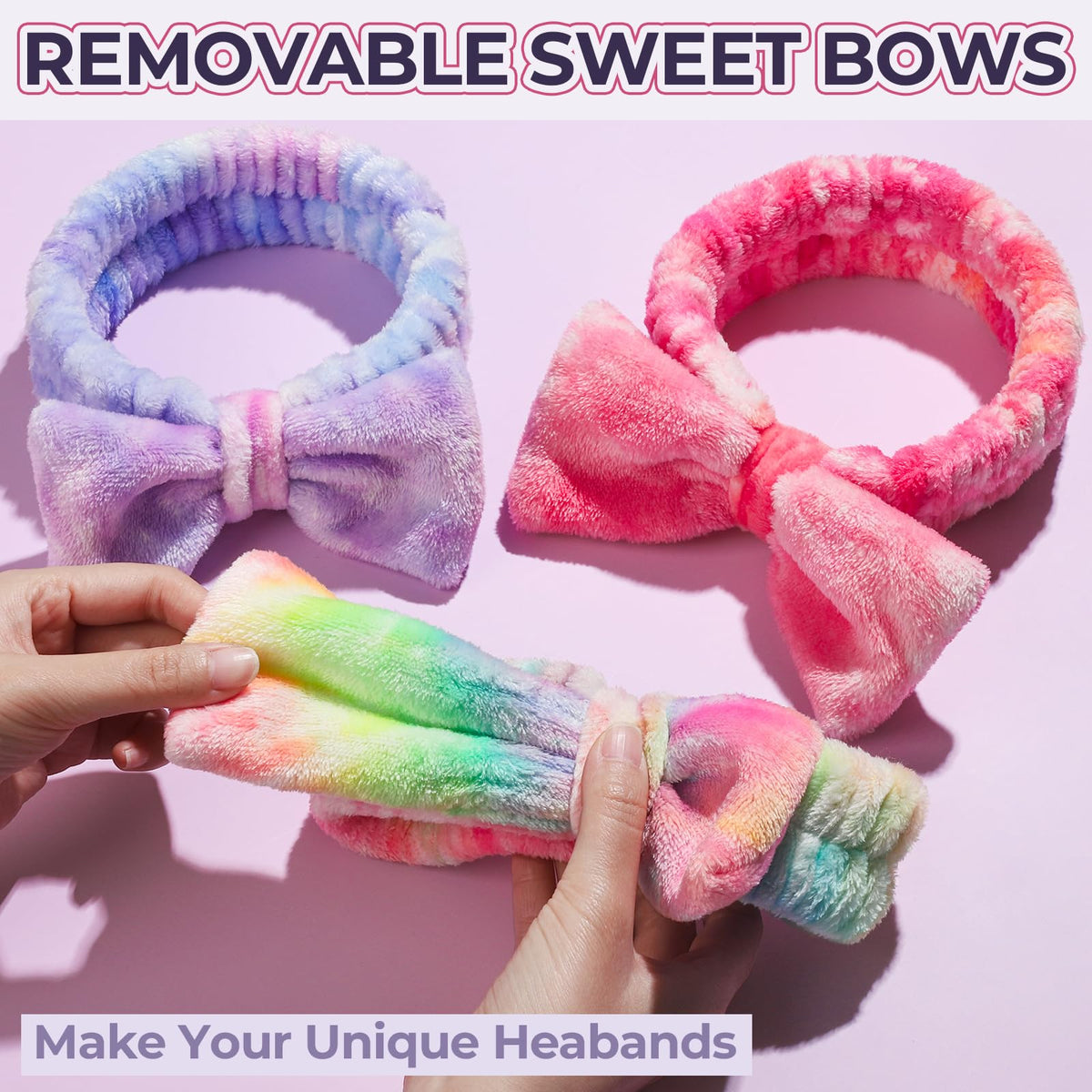 LEOBRO Spa Headband, 6pcs Makeup Headbands and Hair Scrunchies, Bow Skin Care Headband for Washing Face for Teen Girls Women, Easter Basket Valentines Christmas Gift for Girls, Black & White & Gray