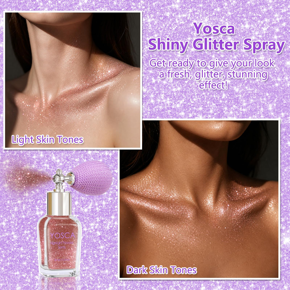 Yosca Body Glitter Spray, 30ML Holographic Body Shimmer Powder Hair Spray